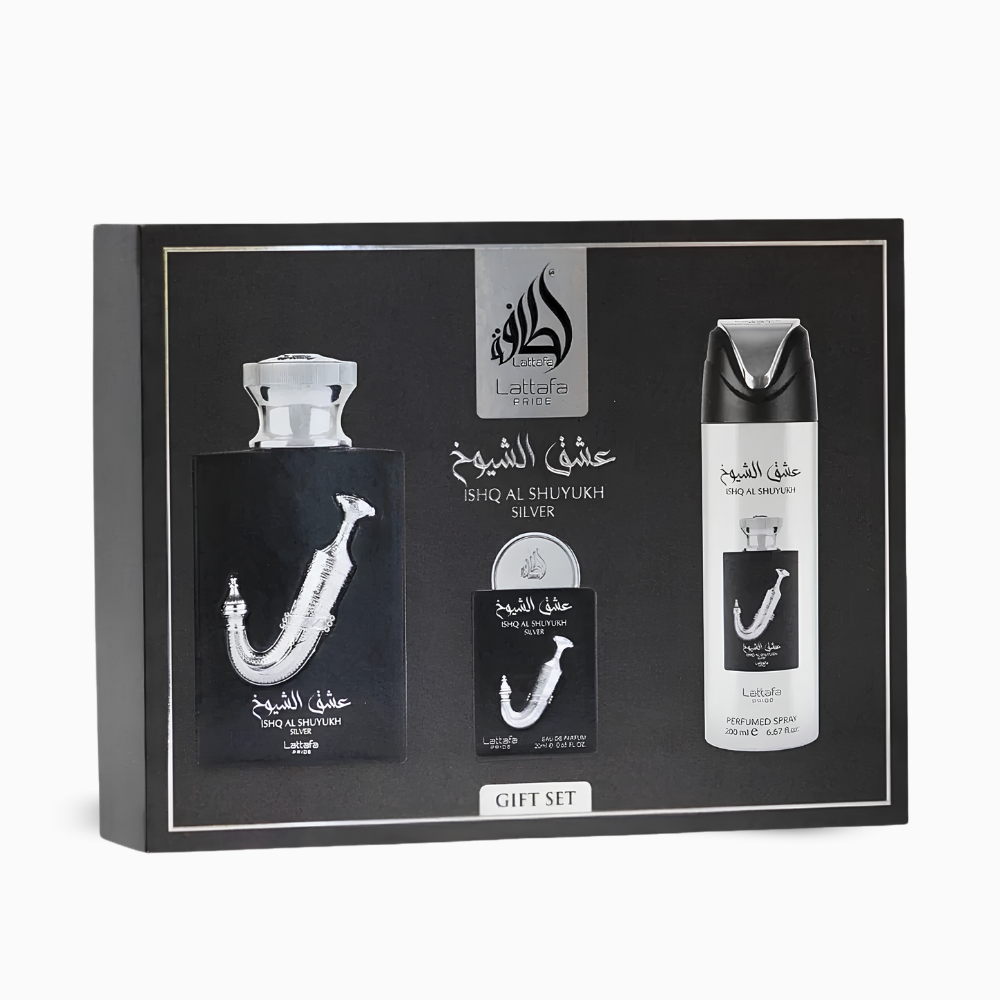 Lattafa Pride Ishq Al Shuyukh Silver Gift Set – Eau de Parfum & Body Spray - Image 2