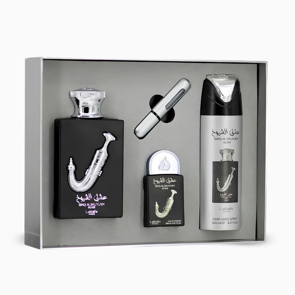 Lattafa Pride Ishq Al Shuyukh Silver Gift Set – Eau de Parfum & Body Spray - Image 3