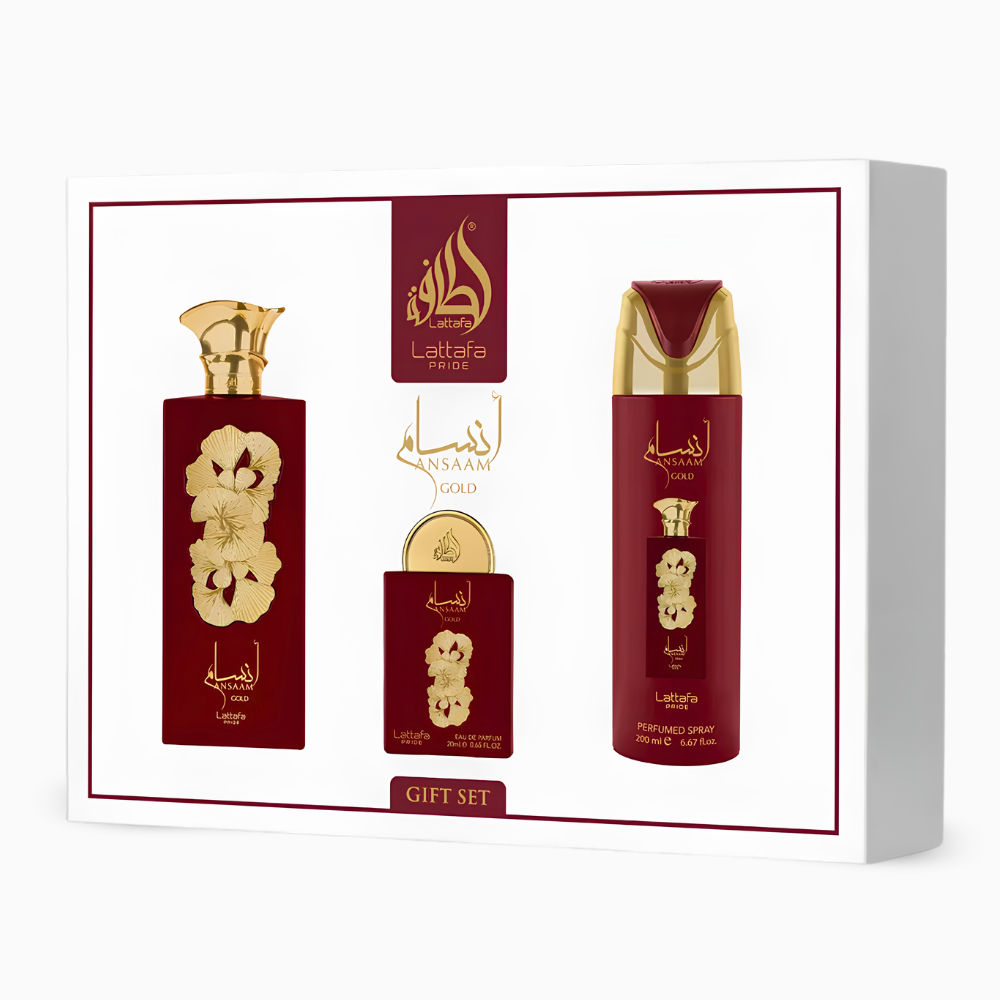 Lattafa Pride Ansaam Gold Gift Set – 100ml EDP & 200ml Spray - Image 2