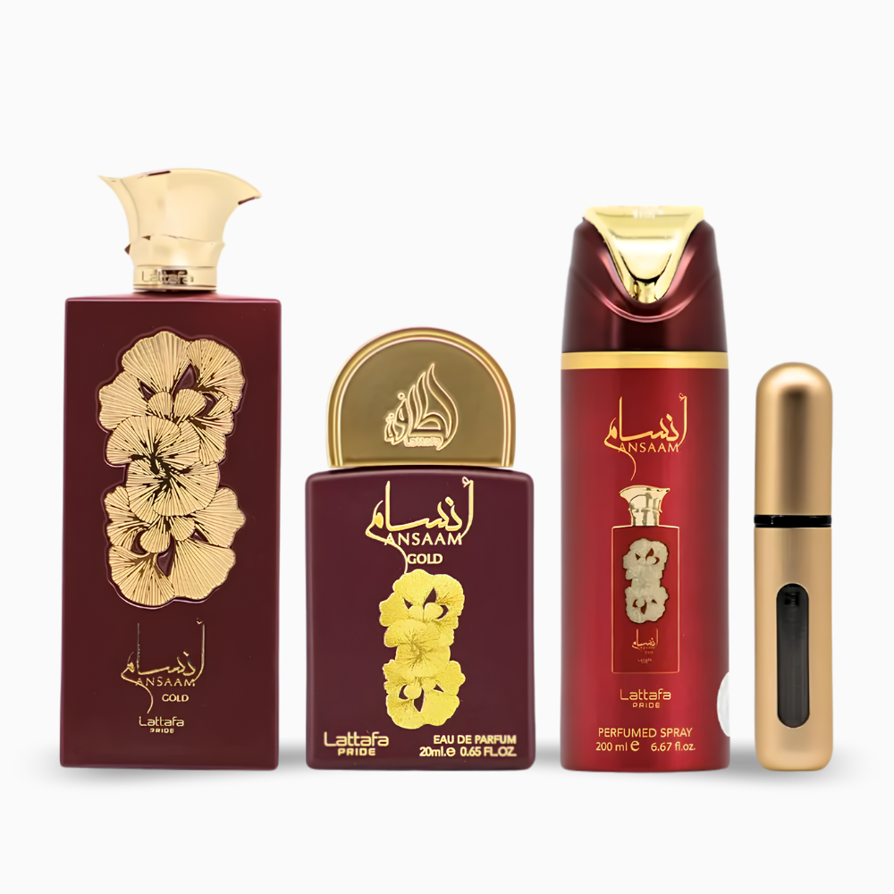 Lattafa Pride Ansaam Gold Gift Set – 100ml EDP & 200ml Spray - Image 4